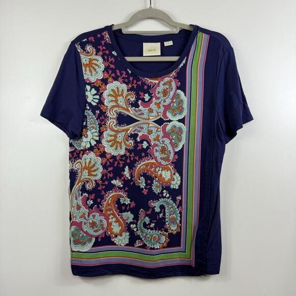 Anthropologie Maeve Maddie Blue Paisley Floral Striped Top Medium Layered Boho - Picture 14 of 14